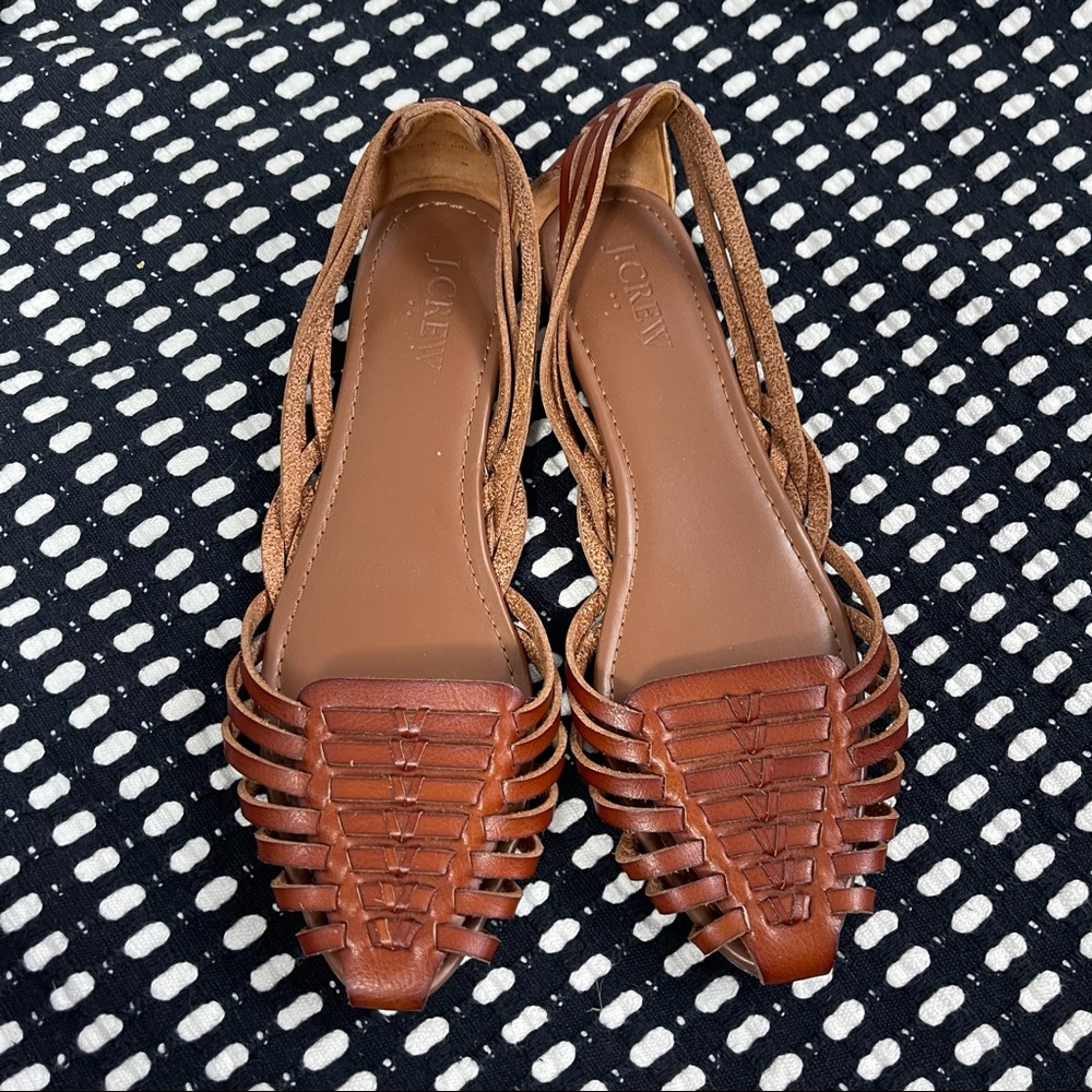 J. Crew Tan Woven Leather Huarache Flats